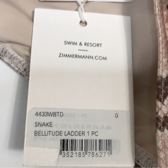 NWT zimmermann bellitude ladder snake print one piece swimsuit 2-4 size - Picture 4 of 7